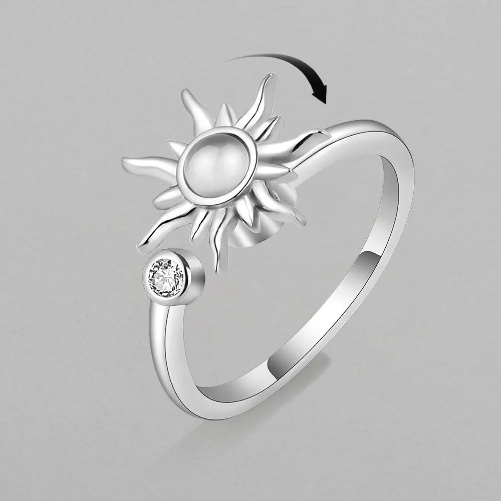 Anti Stress Anxiety Fidget Rings for Women Stainless Steel Sunflower Sun Star Spinner Ring Christmas Jewelry Gifts Dropshipping