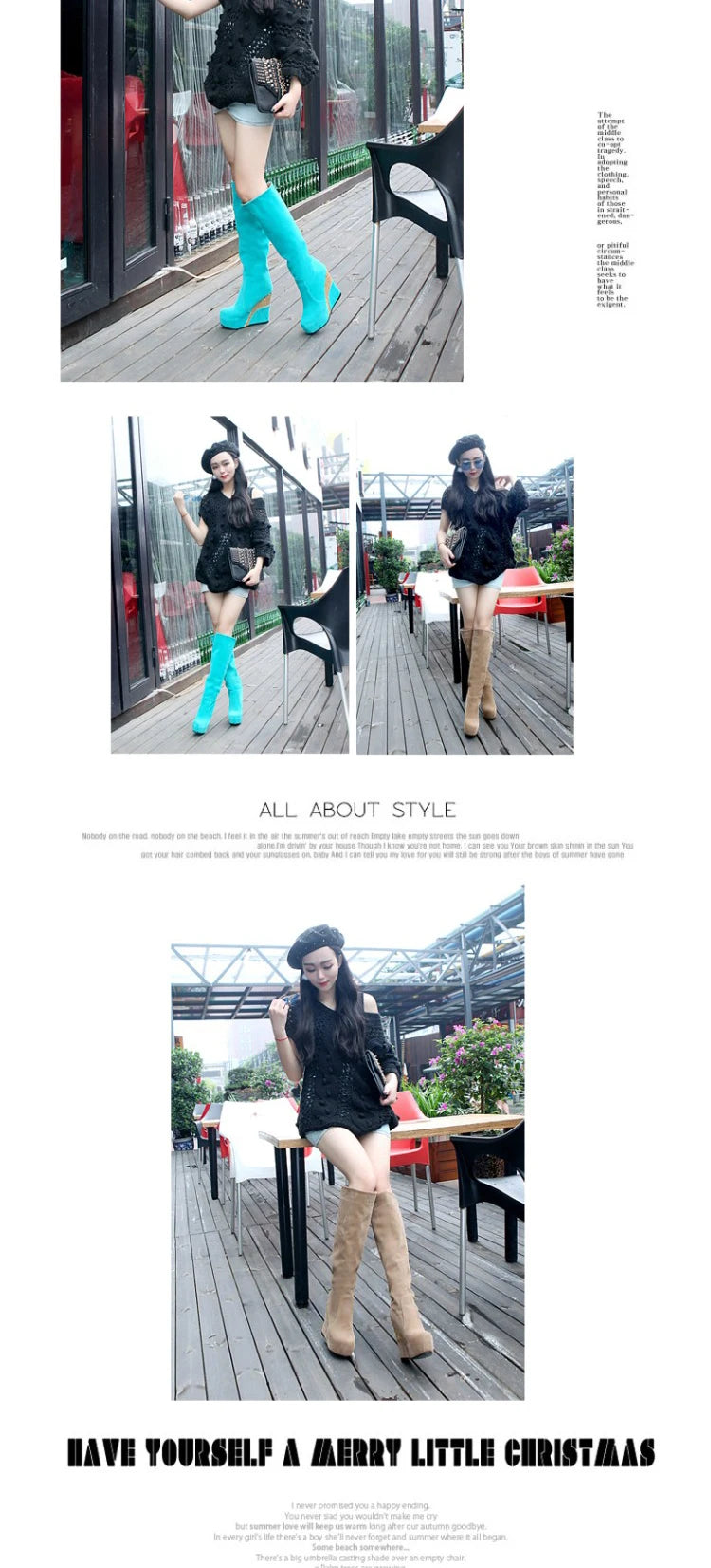 Flock Stitching Sequined Cloth Wedges Women's Knee-Length Boots Inner Heightening Platform Flat-Bottomed Winter Long Boots
