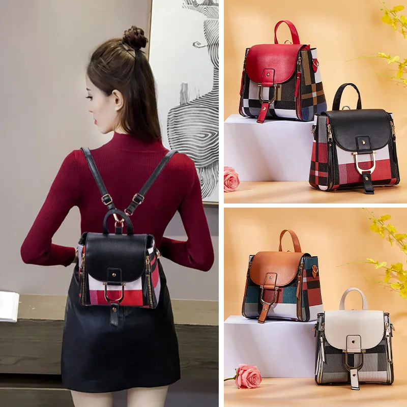 4 Pcs Set Ladies HandBags Large Capacity Handbags Plaid Color Backpack For Female PU Leather Fashion Tote Shoulder Crossbody Bag