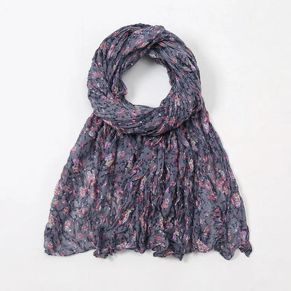 Spain Lovely Polka Floral Crinkle Viscose Shawl Scarf Lady Soft Thin Beach Wrap Pashmina Stole Bufandas Muslim Hijab 175*85Cm