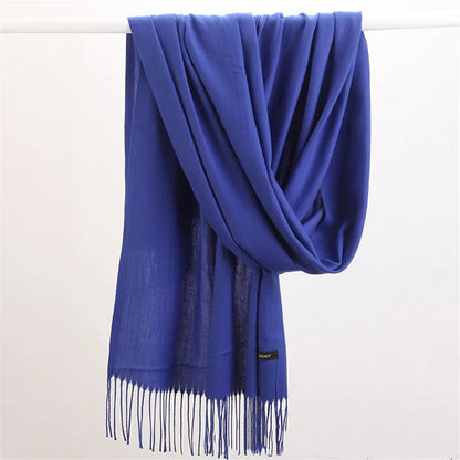 Fashion Solid Color 2023 Women Scarf Winter Hijabs Tessale Tassels Long Lady Shawls Cashmere Like Pashmina Hijabs Scarves Wraps