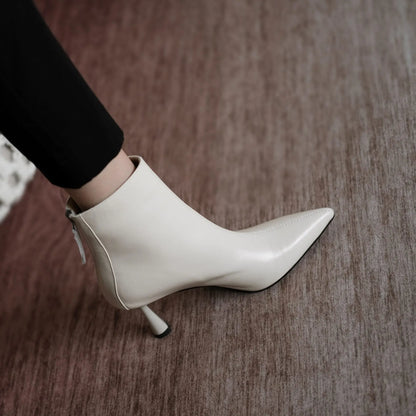 Krazing Pot Big Size 42 Cow Leather Pointed Toe High Heels Chic Design Concise Winter Spring Shoe Dress Warm Wedding Ankle Boots