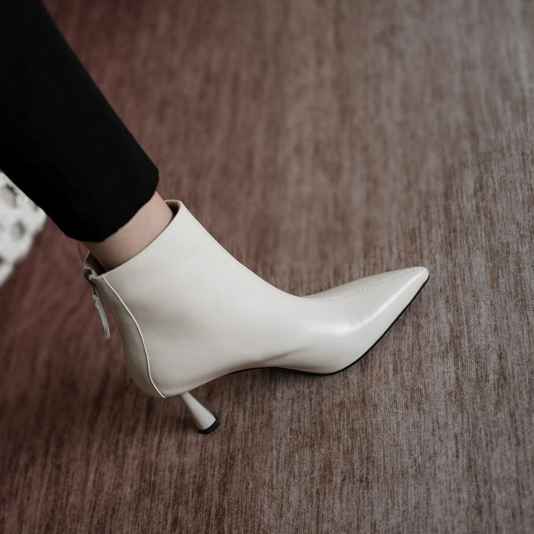 Krazing Pot Big Size 42 Cow Leather Pointed Toe High Heels Chic Design Concise Winter Spring Shoe Dress Warm Wedding Ankle Boots
