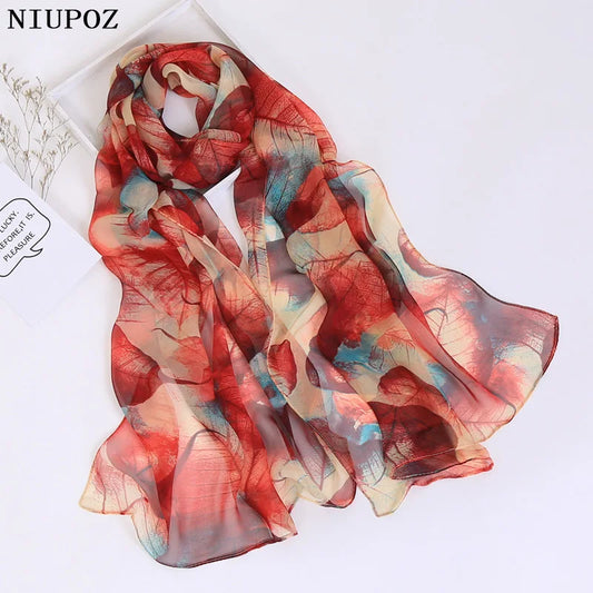 Women Foulard Chiffon Georgette Bandana Scarf Tree Leaf Print Long Shawl Summer Wrap Lady Elegant Thin breathable