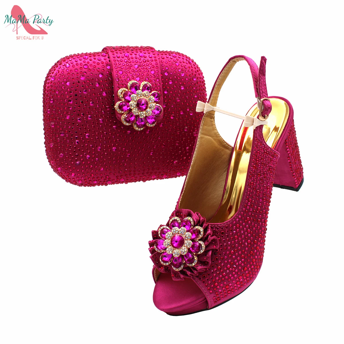 Buckle Strap Sandals Nigerian Women Shoes and Bag Set in Yellow Color with Shinning Crystal Italian Lady Shoes and Bag for Party