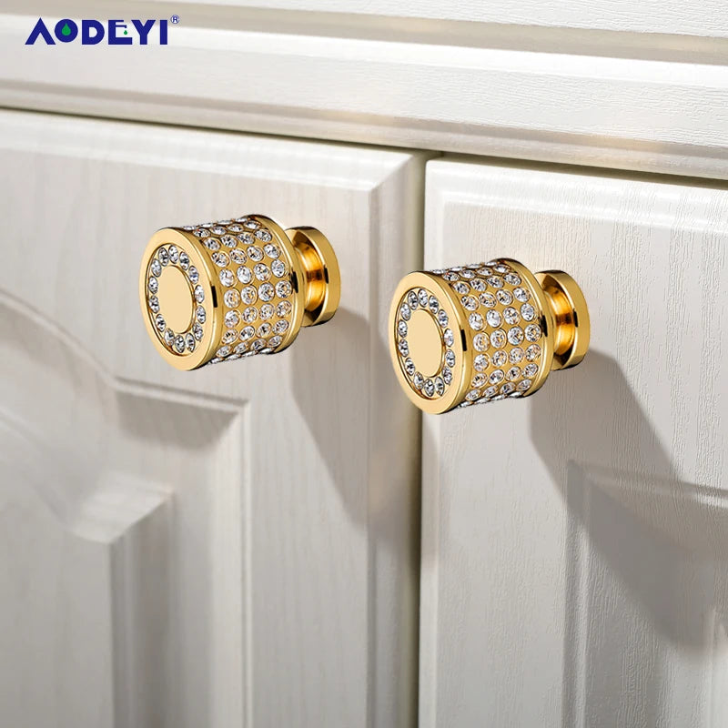 Crystal Drawer Pull Handles Diamond Sliver Wine Wardrobe Decotation Furniture Dresser Kitchen Cupboard Cabinet Knobs Gold Chrome