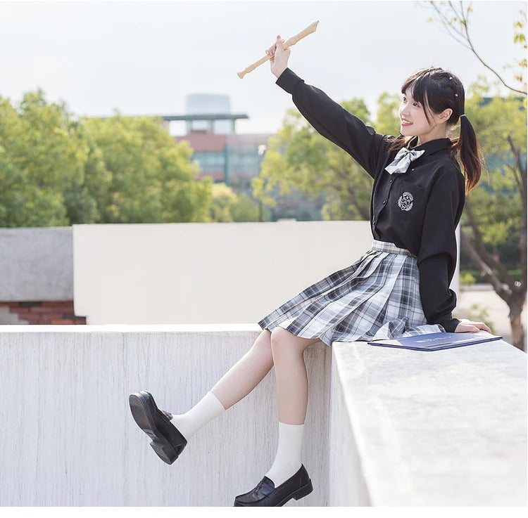 Japanese Harajuku Three piece set Plaid Mini Women Skirt School Uniforms Skirt A-line Sweet High Waist Women kawaii Suits & Sets