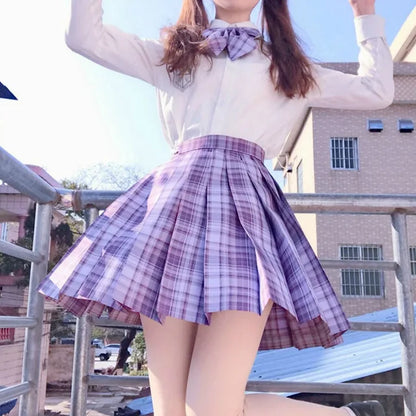 School Girl Uniform Pleated Skirts Japanese School Uniform High Waist A-Line Plaid Skirt Sexy JK Uniforms for Woman Full set