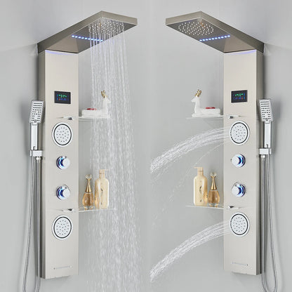 LED Light Shower Panel Waterfall Rain Digital Display Shower Faucet Set SPA Massage Jet Bathroom Column Mixer Tap Tower System