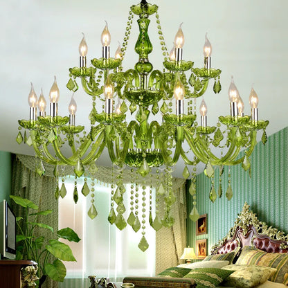 Luxury Green Crystal Chandelier Wedding Parlor Bedroom Villa Hanging Lamp Hotel Restaurant Cafe Bar E14 Candle Pendant Lights