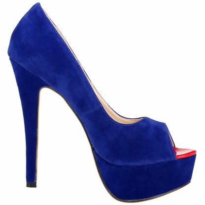 2026 Women Pumps New Fashion 14cm Sexy Peep Toe High Heels Velvet Platform Thin Heel Lady Party Dance Red Wedding Woman Shoes