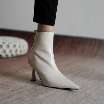 Krazing Pot Big Size 42 Cow Leather Pointed Toe High Heels Chic Design Concise Winter Spring Shoe Dress Warm Wedding Ankle Boots