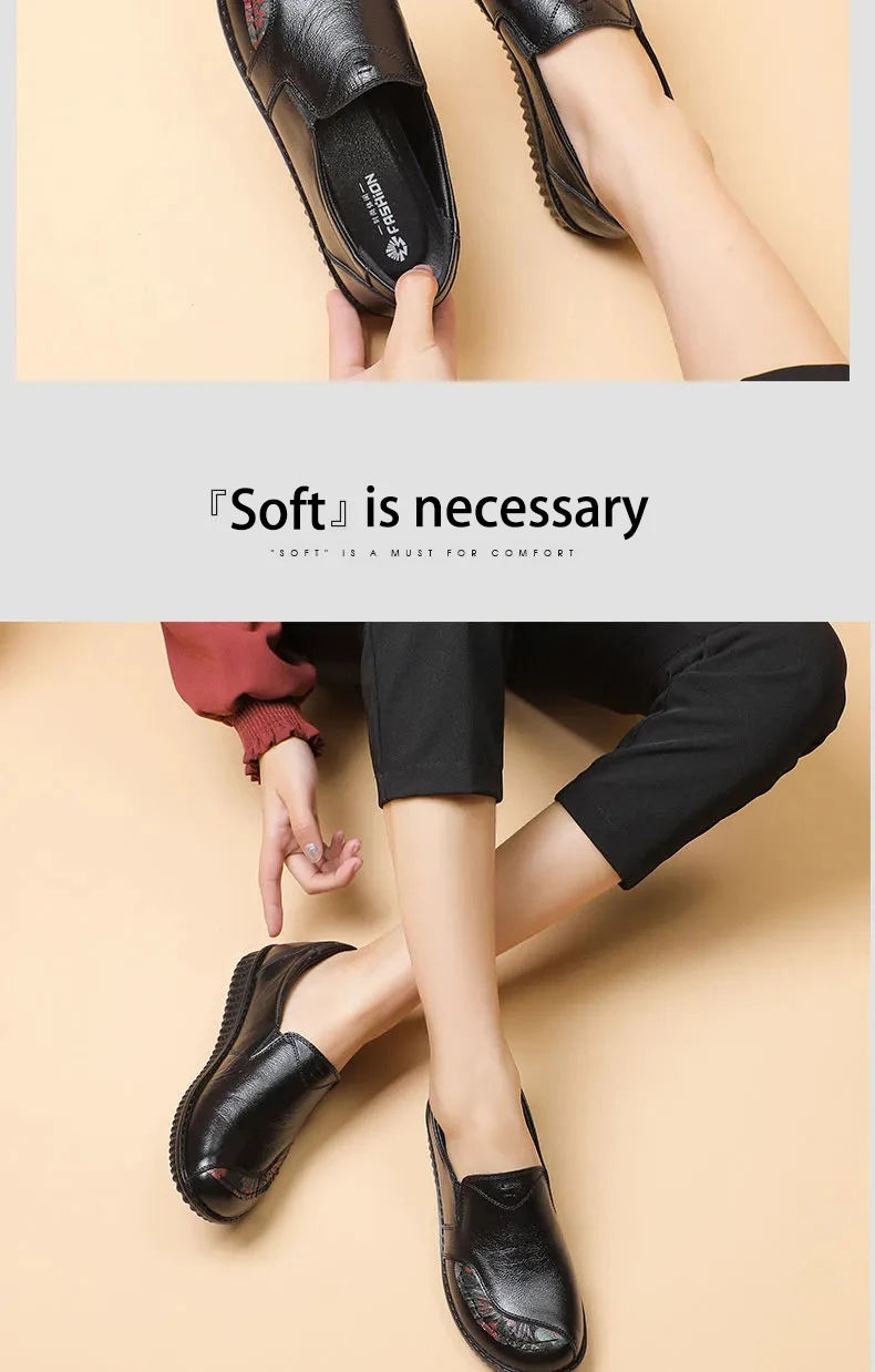 Genuine Leather Ballet Flats Shoes Women Vintage Luxury High Quality Loafers Women's Moccasins Casual Elegant Ladies Wide Shoes