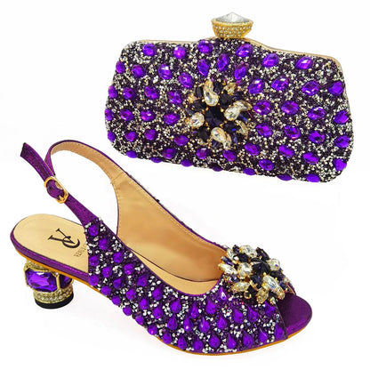 Ladies Italian Leather Shoe and Bag Set Blue Color Italian Shoe with Matching Bag Set 2022 Nigerian Shoes and Bag Set for Party