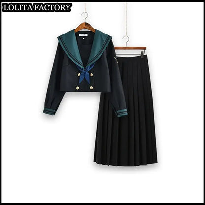 Dark magic  JK sailor suit women's orthodox 80cm long skirt middle suit Japanese sailor's uniform academic school uniform