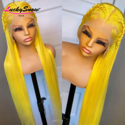 HD Transparent 13x4 Lace Frontal Wigs Bright Yellow Straight 180 Density Brazilian Colored 100% Human Hair Wig For Women HD Wigs