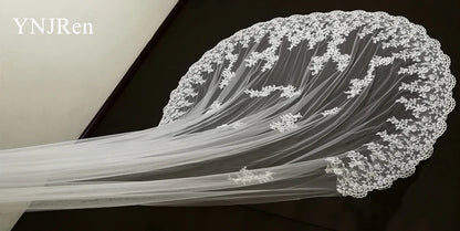 White Ivory Bridal Veil 3 m 4 m 5 m One Layer Wedding Veil With Comb Lace Bridal Veils Appliqued Cathedral Wedding Accessorie