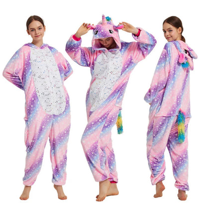 Animal Onesies Winter Flannel Family Matching Pajamas for Kids and Adult Unicorn Sleepwear Pyjamas Boys Girls Homewear Jumpsuit