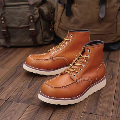 875 Vintage British Men Casual Ankle Boots Cow Leather Shoes Wings Tooling Handmade Autumn Winter Work Motorcycle Boots Red