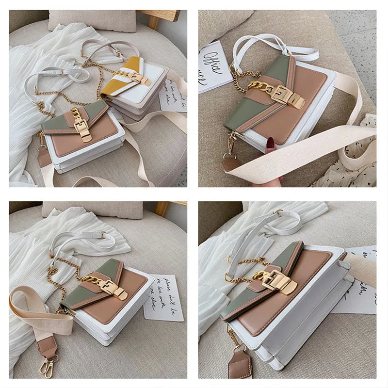 Yogodlns Small Summer Contrast Color PU Leather Crossbody Bags For Women New  Chain Shoulder Messenger Handbags Lady Hand Bag