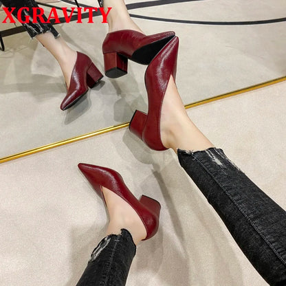 Sandals Luxury Brand Sexy Dress Shoes Elegant Chunky High Heeeled Pumps Sexy Pointed Toe Evening Shoes Women Shoes V Cut Shoes
