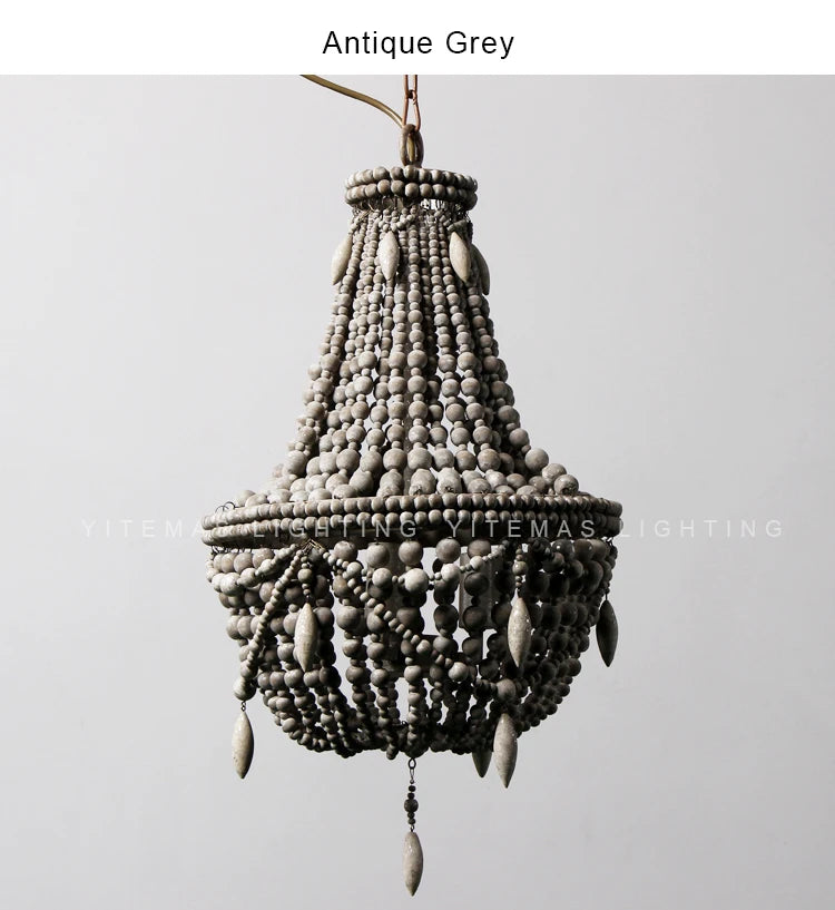 French Country white wood Bead Chandelier dining room bedroom princess Decorative chandelier 3/5 lights hanging light fixture