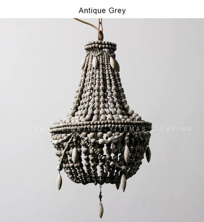 French Country white wood Bead Chandelier dining room bedroom princess Decorative chandelier 3/5 lights hanging light fixture