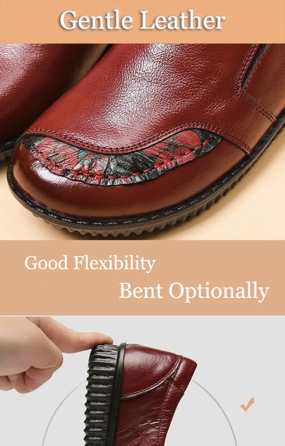 Genuine Leather Ballet Flats Shoes Women Vintage Luxury High Quality Loafers Women's Moccasins Casual Elegant Ladies Wide Shoes