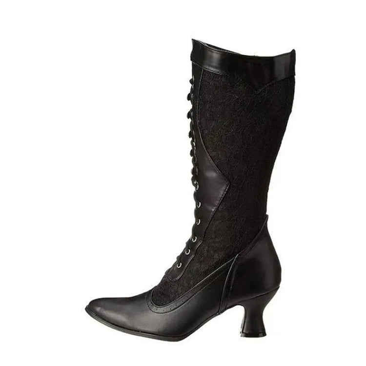 Retro Women Boots Autumn Winter Sexy Shoes Woman Lace-up Pointed Toe Low Heels Mid-calf Boots for Women Custom 34-43  WSH3450