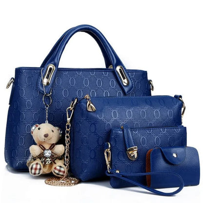Multifunction 4pcs/Set Women Bag PU Leather Luxury Designer Bags Handbag Messenger Bag Shoulder Bag Wallet Bags Storage Bag