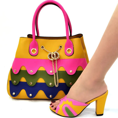 2023 Black Color Comfortable Heels Italian Lady Shoes with Matching Bag for African Women Shoes and Bag Set