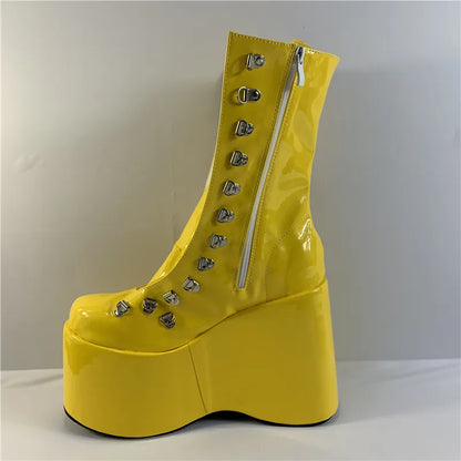 12.5cm fashion wedge heel, stage performance style, street style, sexy custom boots, model stage show ankle boots