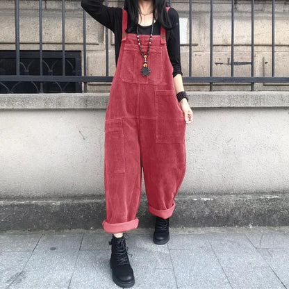 Corduroy Overalls Women's Summer Bib Jumpsuits ZANZEA 2026 Casual Suspender Harem Pants Female Solid Rompers Femme Oversize