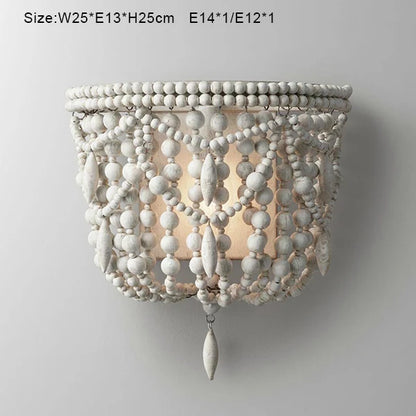 French Country white wood Bead Chandelier dining room bedroom princess Decorative chandelier 3/5 lights hanging light fixture