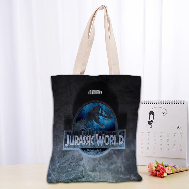 Custom Jurassic Park Logo Tote Bag Reusable Women Canvas Shoulder Bag Handbag Shoulder Pouch Foldable Canvas Shopping Bags
