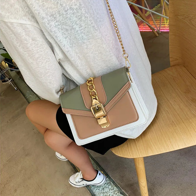 Yogodlns Small Summer Contrast Color PU Leather Crossbody Bags For Women New  Chain Shoulder Messenger Handbags Lady Hand Bag