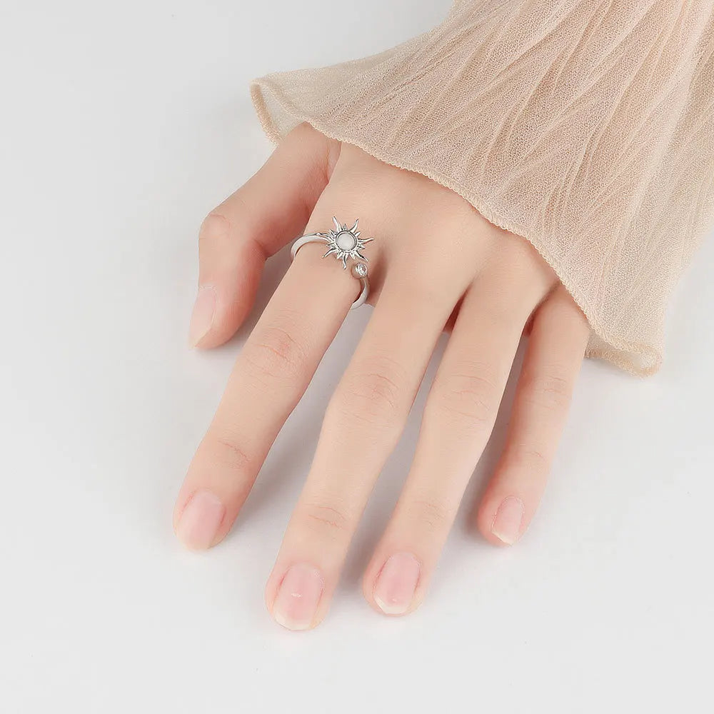 Anti Stress Anxiety Fidget Rings for Women Stainless Steel Sunflower Sun Star Spinner Ring Christmas Jewelry Gifts Dropshipping