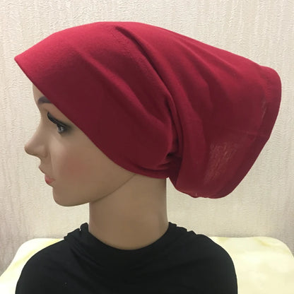 H066 Plain tube hat with cardboard underscarf Muslim Turban Pure Color Stretch Inner Hijabs Women Head Scarf Under Hijab Bonnet