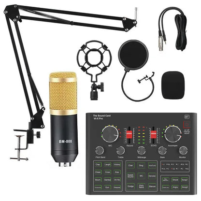 V9XPro Sound Card Studio Mixer Noise Reduction Portable Microphone Voice BM800 Live Broadcast for Phone Computer Record V9X Pro