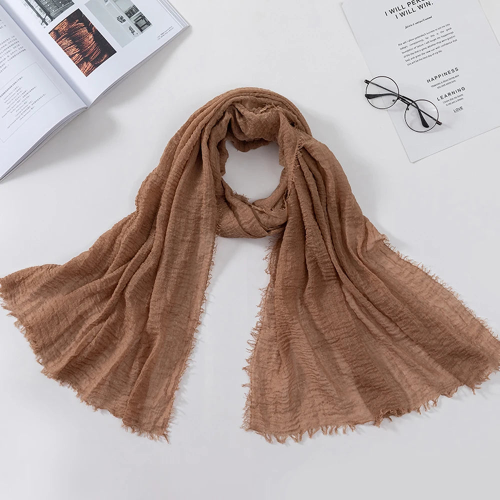 2026 Muslim Fashion Women Crinkle Hijab Scarf Soft Solid Head Scarves Turban Shawls and Wraps Hijab femme musulman kopftuch
