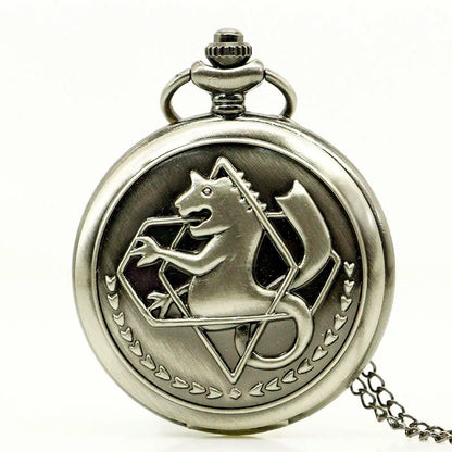Vintage FullMetal Alchemist Edward Elric Cosplay Pocket watch Dull Polish Brown Hollow Men's Quartz Pocket Watch