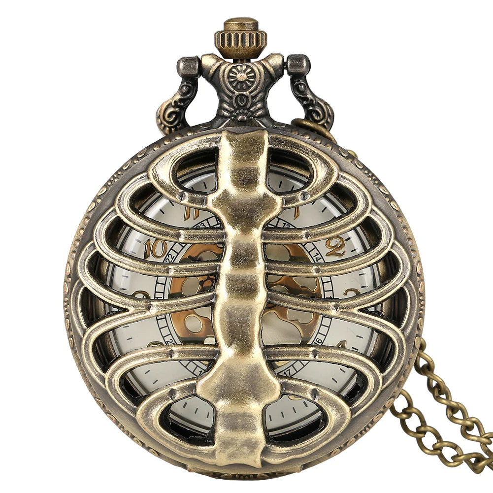 Retro Bronze Pocket Watch Hollow Case Quartz Design Steampunk Gold Arabic Dial Necklace Pendant Clock Men Women Reloj De Bolsill