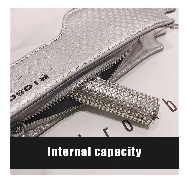 YoReAi New 3D Gun Shaped Chains Women Shoulder Bags Luxury Leather Crossbody Bag Lady High Quality Small Purses Clutch for Girls