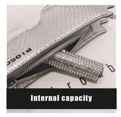 YoReAi New 3D Gun Shaped Chains Women Shoulder Bags Luxury Leather Crossbody Bag Lady High Quality Small Purses Clutch for Girls