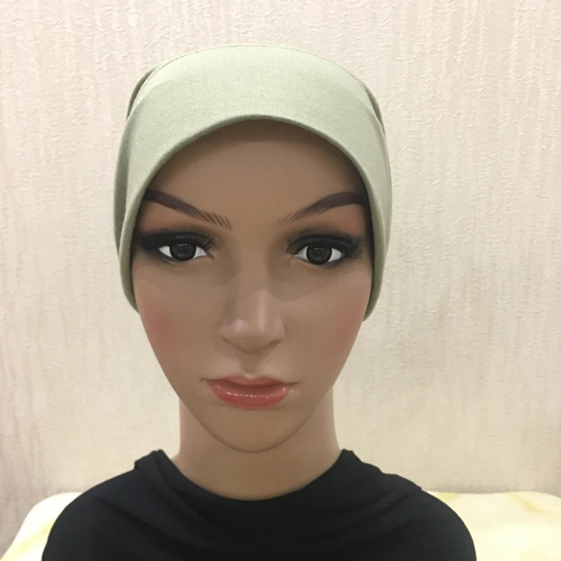 H066 Plain tube hat with cardboard underscarf Muslim Turban Pure Color Stretch Inner Hijabs Women Head Scarf Under Hijab Bonnet