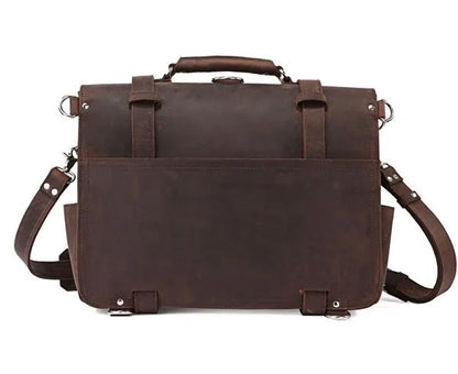 Vintage Crazy Horse Genuine Leather Men Briefcase Business Bag Large Leather Briefcase Male 15.6"Laptop Case Shoulder Bag office