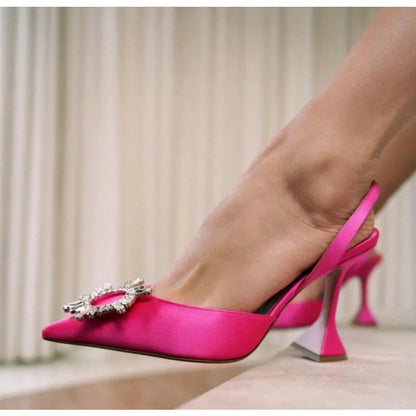 2025 Brand women Pumps luxury Crystal Slingback High heels Summer bride Shoes Comfortable triangle Heeled Party Wedding Shoes