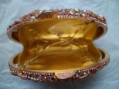 Gold Metal Leaves White Crystals Evening Clutch Bags Luxury Women Wedding Party Purse Ball Handbags Rhinestone Mini Minaudiere