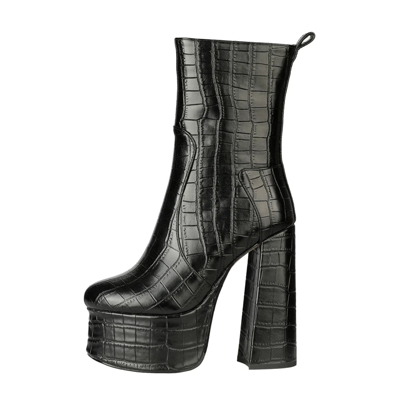 Sexy Ankle Boots Women Fashion Extreme High Heels Platform Boot Lady Shoes Snake Skin Leather Black Silver Gold Autumn Winter