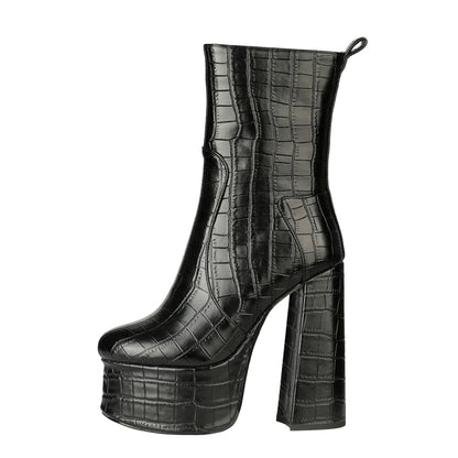 Sexy Ankle Boots Women Fashion Extreme High Heels Platform Boot Lady Shoes Snake Skin Leather Black Silver Gold Autumn Winter